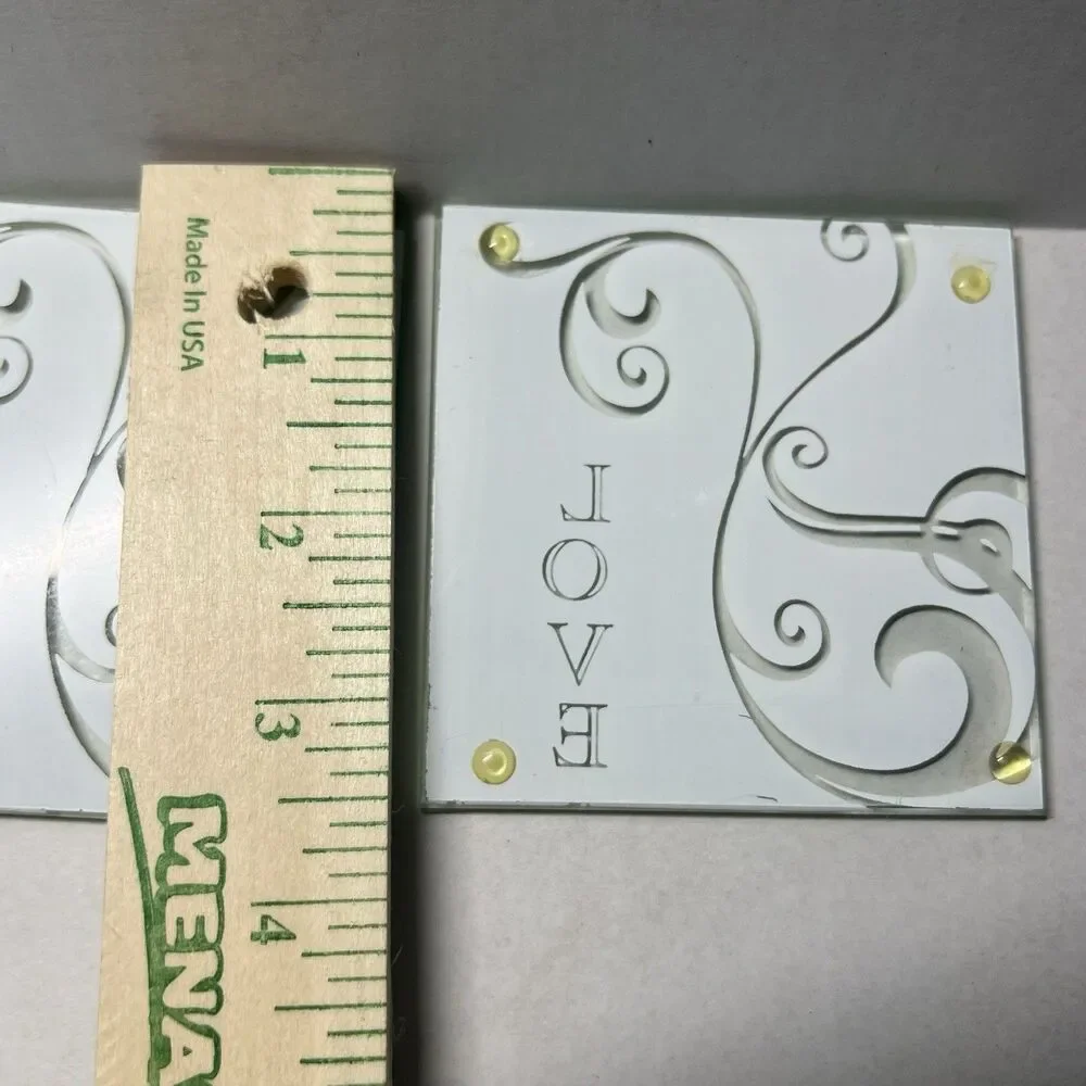 Lot of 3 Glass Coasters with Holder Etched LOVE Word Frosted Swirl 3” Vintage